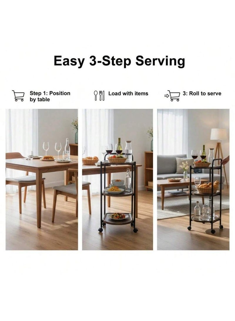 POWER Three-tier coffee table with wheels, metal frame, movable wooden side table, modern side table, suitable for living rooms, bedrooms, small spaces, and other home décor. - Image 3